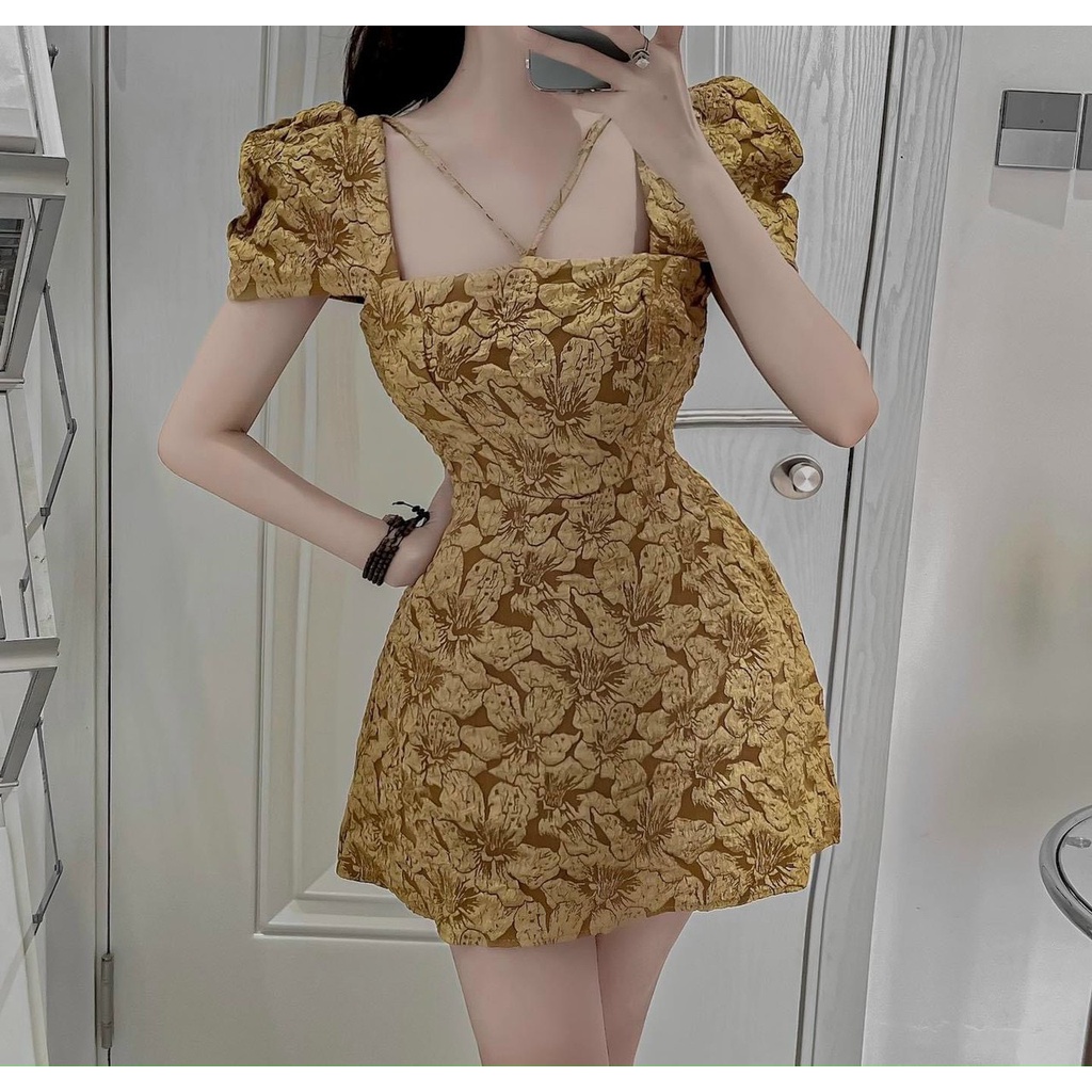 [Miễn Phí Ship 50K-GIAN HÀNG CHÍNH HÃNG] Đầm thời trang nữ mặc đi dự tiệc sang chảnh,đầm chất gấm cao cấp có mút tay búp