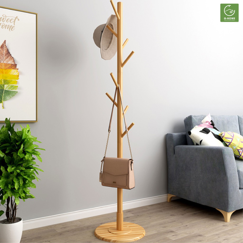 Cây Treo Quần Áo Đứng Bằng Gỗ, đế tròn Standing Hanger Kệ Sào Treo Đồ Đứng Nội Thất Kiểu Hàn Lắp Ráp CT21M1