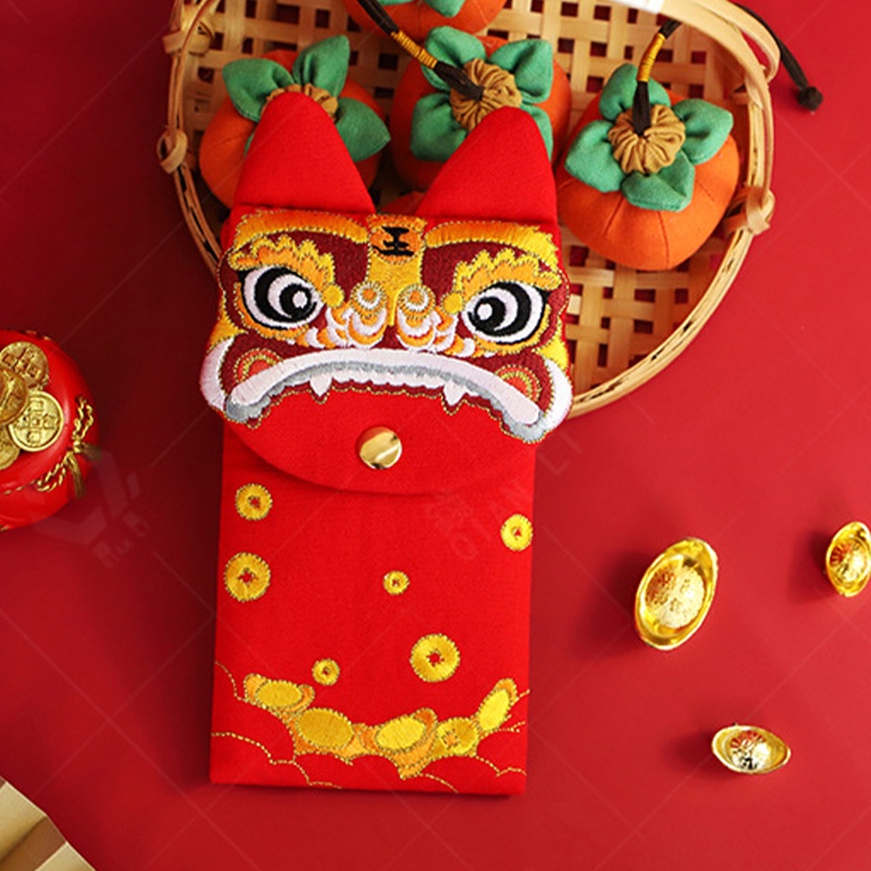 Bao Lì Xì Màu Đỏ Thêu Họa Tiết Thổ Cẩm Trang Trí Năm Mới