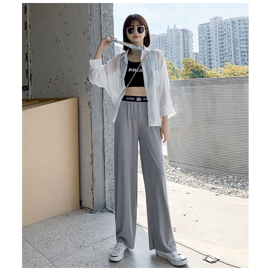 SUXI Quần ống rộng lưng cao phong cách mùa hè cho nữ