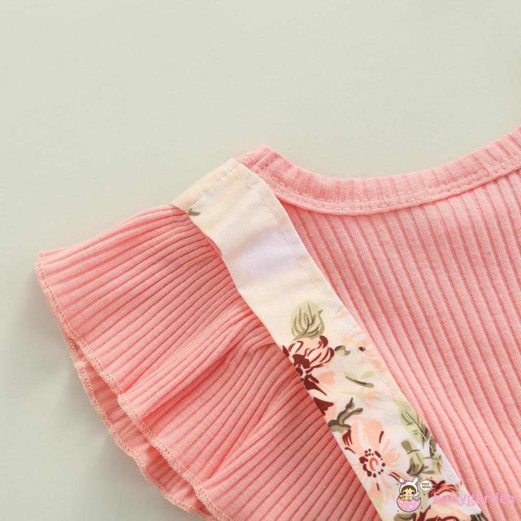 Bộ áo liền quần tay cánh tiên và nơ đính nơ in họa tiết hoa xinh xắn dành cho bé gái 0-18 tháng tuổi
