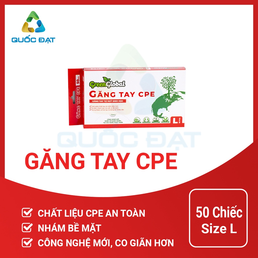 [RẺ VÔ ĐỊCH]Găng tay CPE Green Global 50 Chiếc Size L