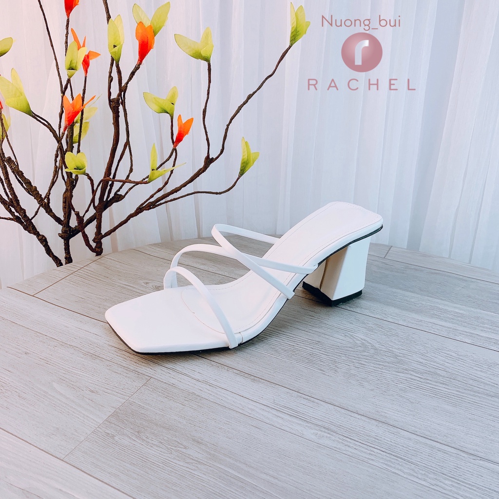 Guốc dép cao gót mũi vuông quai phối dây mảnh cao 7cm - C32