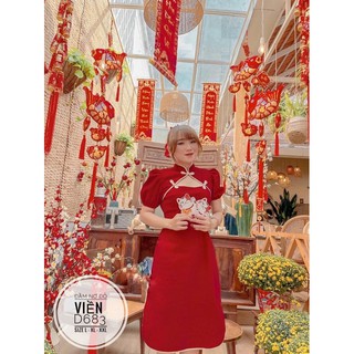Bigsize Đầm nơ đỏ viền D683