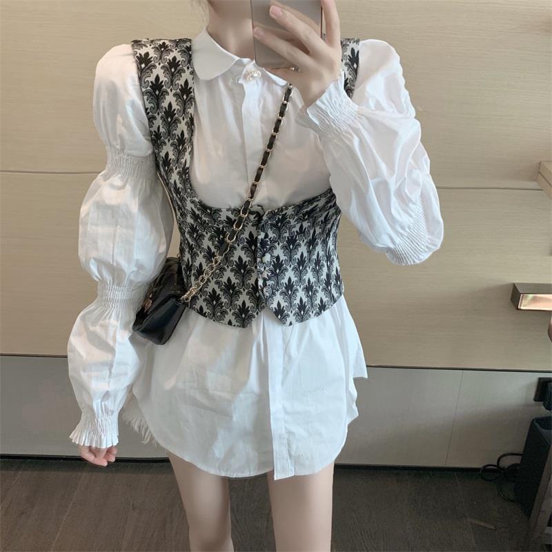 Set áo sơ mi tay dài và áo khoác ngoài thời trang nữ tính