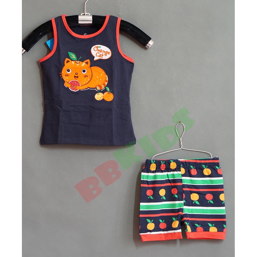 Bộ thun bé trai mùa hè thêu mèo vờn trái cam