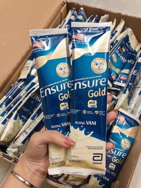 [Mã GROSALE1 giảm 8% đơn 500K] Sữa Ensure Gold gói 60,6g mẫu mới HMO Date mới hương Vani Và Vani Ít ngọt