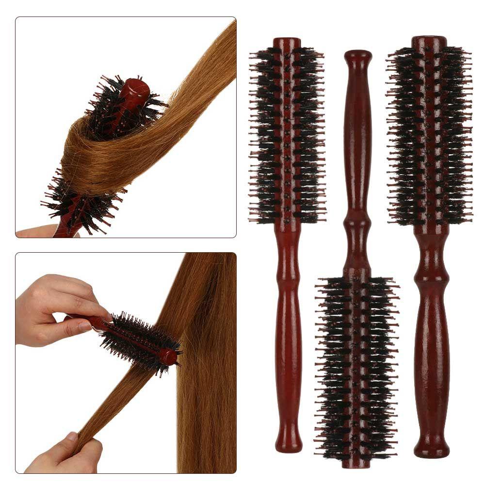OKDEALS Lady Boar Bristle Round Brush Handle Styling Brush Round Hair Brush Beauty Portable Wooden Hairdressing Tool Hairbrush