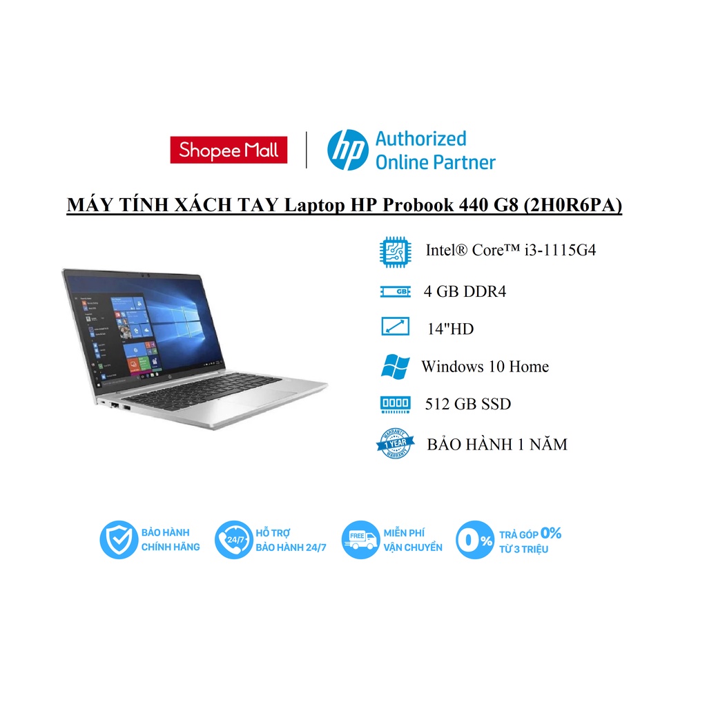 [Mã ELHP15 giảm 10% ] Máy tính xách tay Laptop HP Probook 440 G8 ( 2H0R6PA )/ 4GB/ 512G SSD/ 14&quot;HD/ Windows 10/ Silver