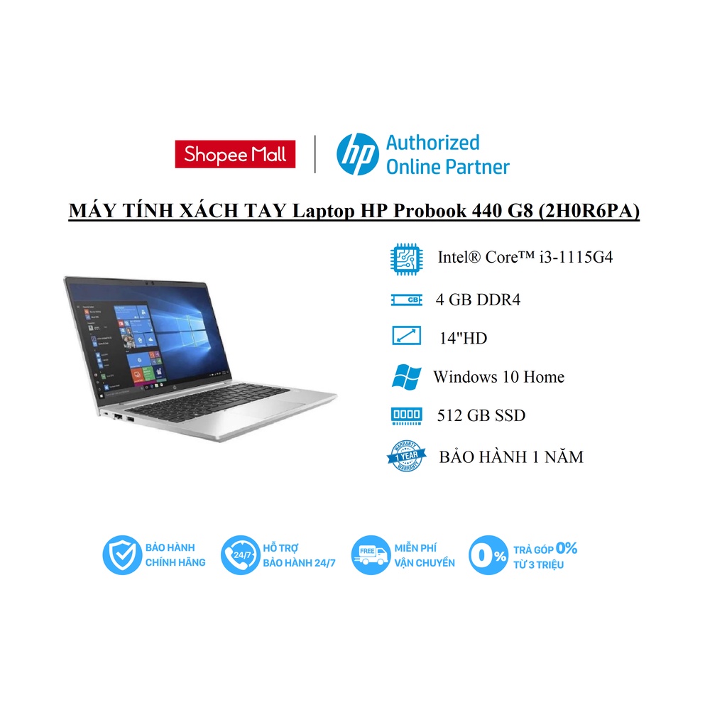 Máy tính xách tay Laptop HP Probook 440 G8 ( 2H0R6PA )/ 4GB/ 512G SSD/ 14&quot;HD/ Windows 10/ Silver