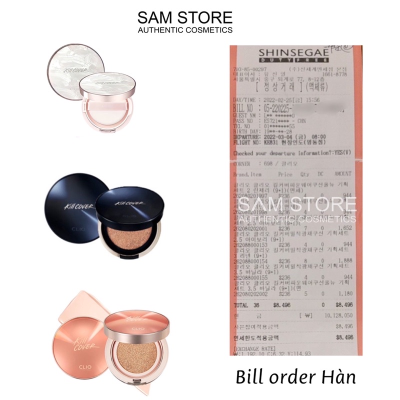 Phấn nước căng bóng da Clio Kill Cover Glow Cushion SPF50+ PA++++ chính hãng order Hàn đủ Bill