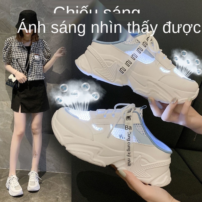 2021 mới Baotou nửa dép đi trong nhà nữ mùa hè giày lười và dép đi trong nhà màu đỏ siêu hot trong thể thao giày cũ