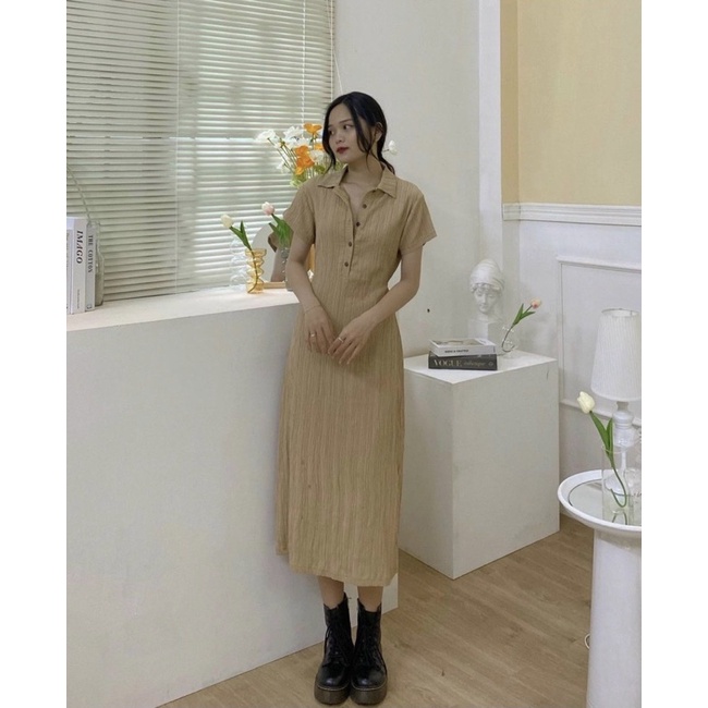 ĐẦM KEM VẢI GÂN POLO (TH)