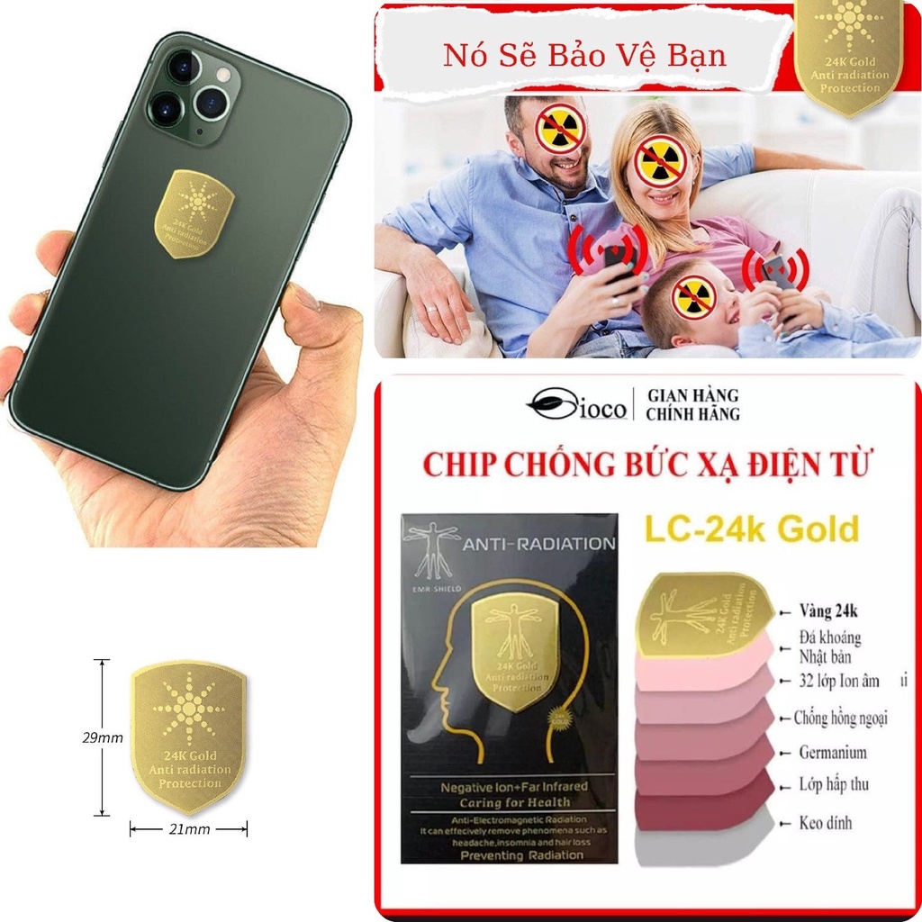 Miếng Dán Chống Bức Xạ Điện Thoại Có Hại Với Con Người, Chip Ngăn Bức Xạ Điện Từ Hàn Quốc GC - 24K Gold.