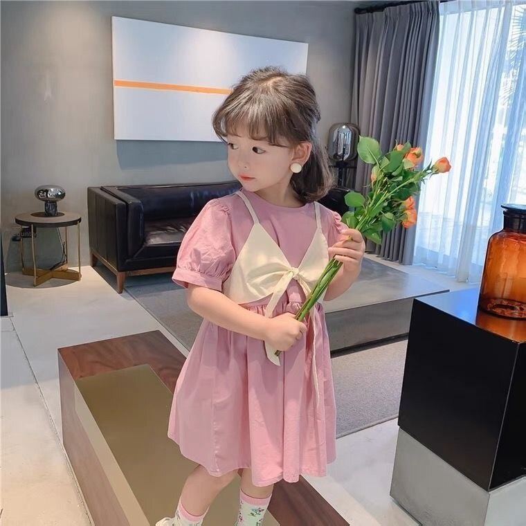 Đầm Công Chúa Tay Phồng Giả Hai Mảnh Thời Trang Mùa Hè Mới Cho Bé Gái 8s09