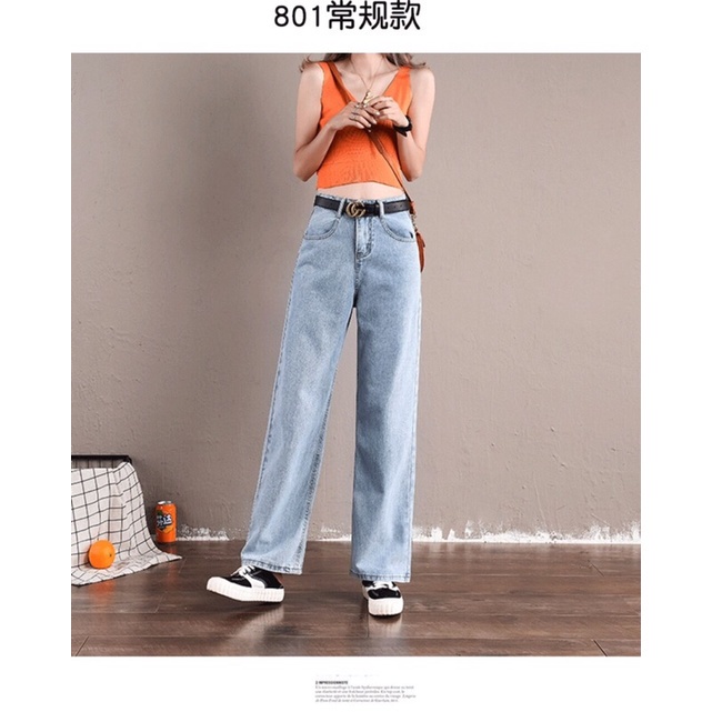 Quần jean bò nữ ống xuông rộng lưng cao cạp cao đẹp màu xanh nhạt sky hot 2022 SKShop22 | BigBuy360 - bigbuy360.vn