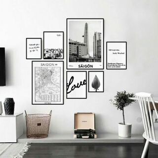 Tranh canvas chủ đề Sài Gòn trắng đen bộ 7 tranh