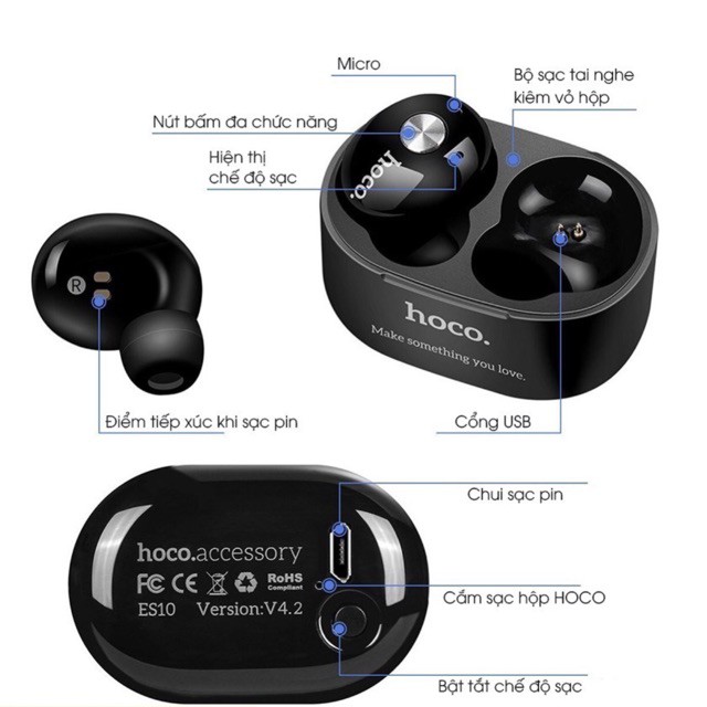 TAI NGHE BLUETOOTH HOCO ES10 CAO CẤP 2 TAI - CHÍNH HÃNG