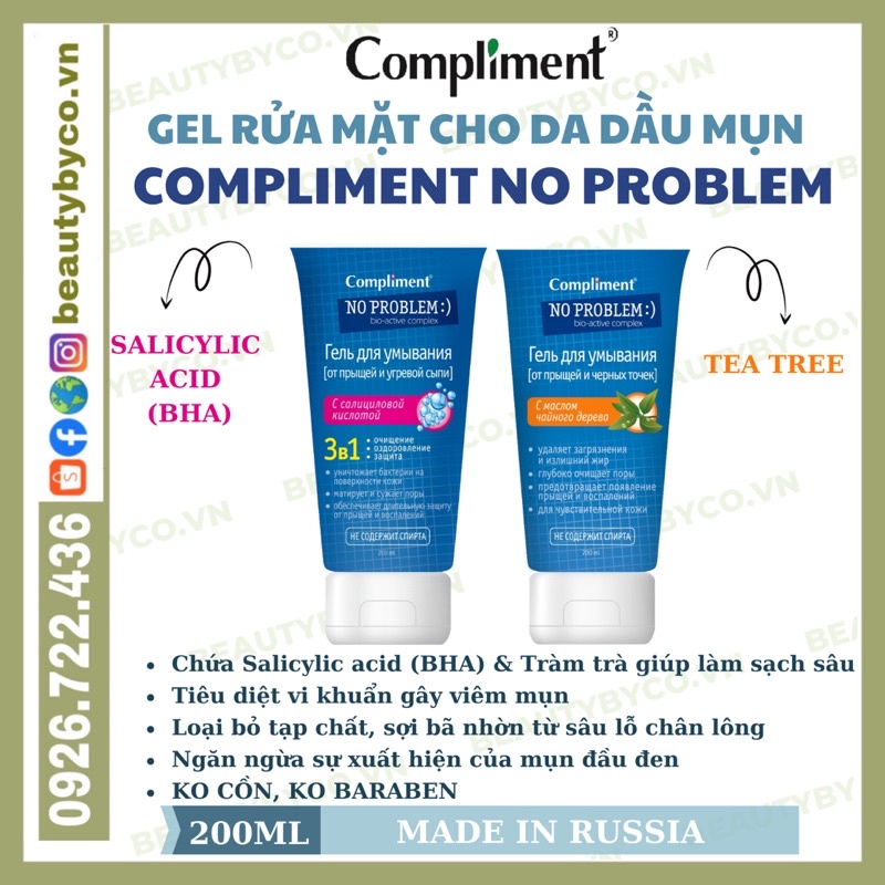 Gel rửa mặt Compliment Noproblem Salicylic acid /Tea tree làm sạch sâu, giảm thâm mụn