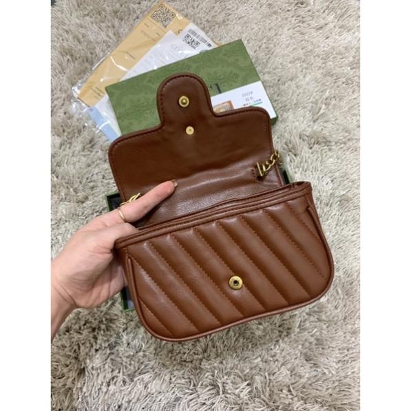 Túi chữ G màu nâu tây da mềm đẹp size 17cm full hộp xanh hàng cao cấp