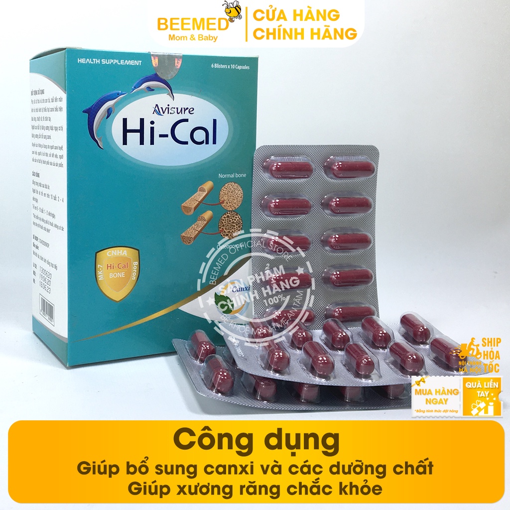 Bổ sung Canxi Nano dạng hữu cơ cho bà bầu và cho con bú, giảm tê tay chân - Avisure Hical - Hộp 60 viên