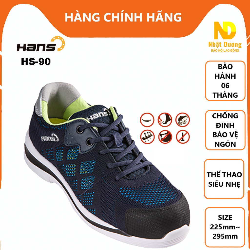 Giày bảo hộ lao động nam - nữ Hans HS90 siêu nhẹ, giày bảo hộ lao động kiểu dáng thể thao.