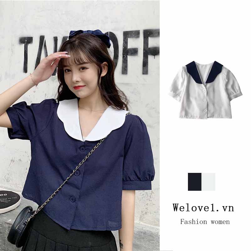 Áo Sơ Mi Voan Ngắn Tay Cổ Búp Bê Thời Trang Mùa Hè Cho Nữ