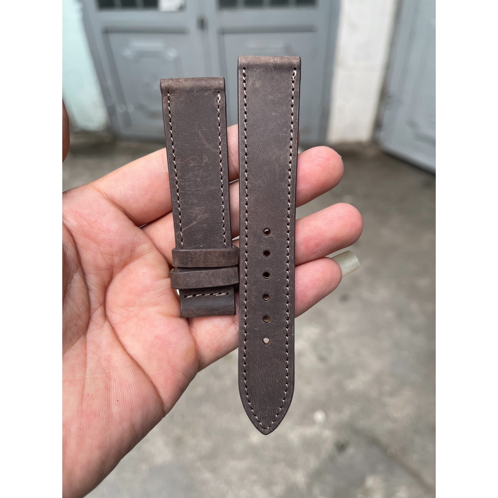 Dây đồng hồ da bò sáp khô giá rẻ, màu nâu xám, khâu viền, lót chống thấm mồ hôi cao cấp nhiều size (có size lẻ)