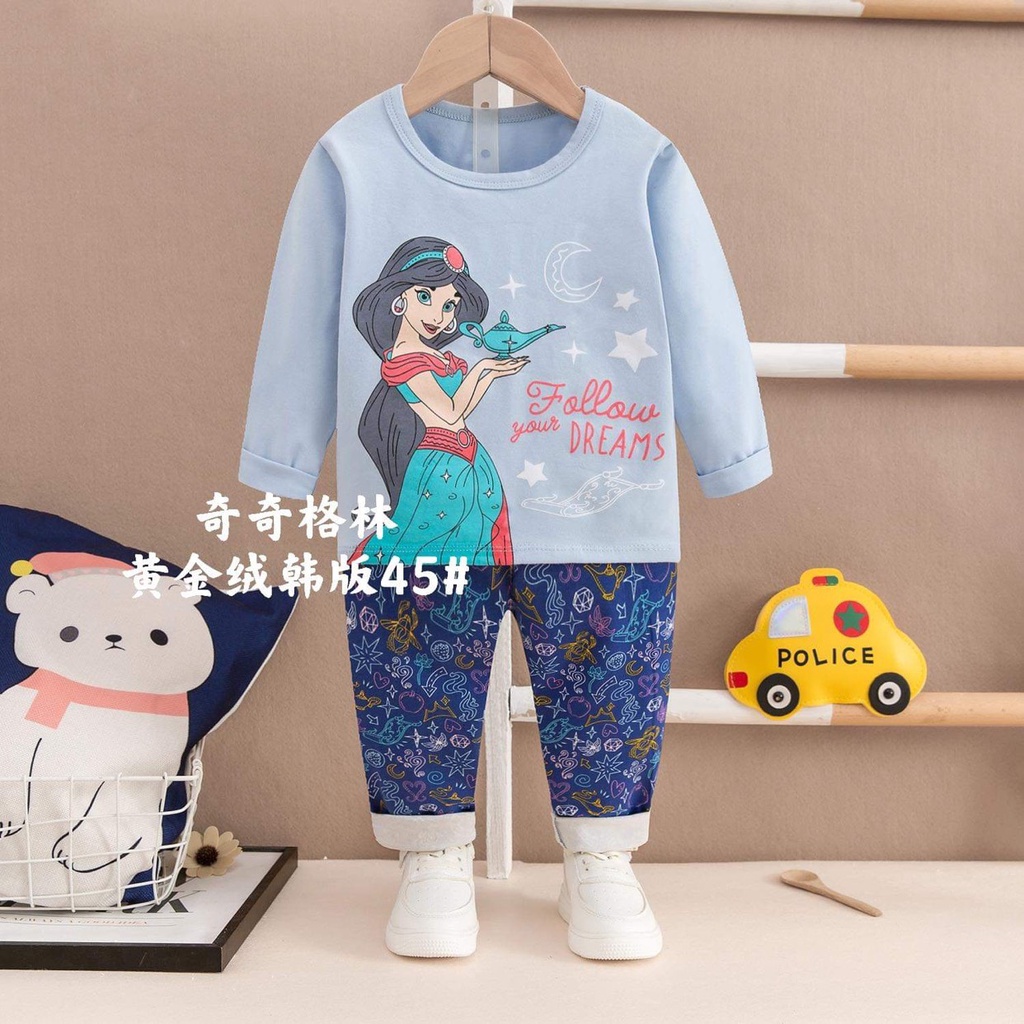 Đồ bộ bé gái quảng châu xuất hàn  Bộ quần áo dài tay QiQi cotton xuất Hàn cho bé gái