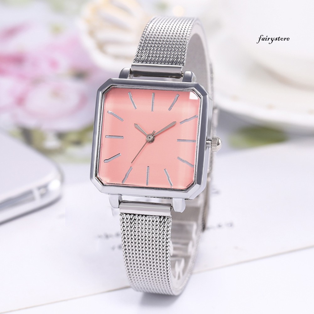 Đồng Hồ Analog Máy Quartz Mặt Vuông Dây Hợp Kim Cho Nữ