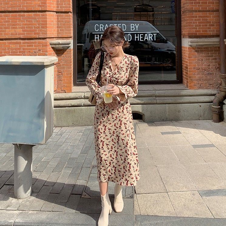 Váy Trắng Hoa TTLS130 Váy Hoa Nhí Dài Tay Phong Cách Hàn Quốc Size S/M Kèm video tự quay