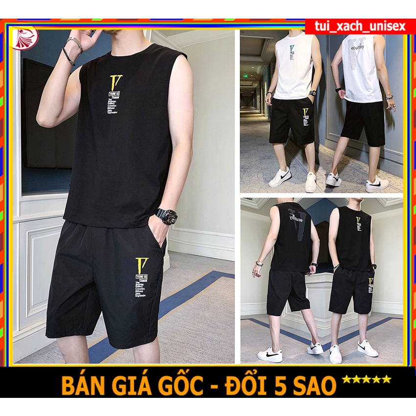 ❤️Giá Hủy Diệt❤️ Bộ đồ tập gym nam in chữ V kết hợp áo gym 3 lỗ nam cực chất/BỘ THỂ THAO NAM THUN LƯỚI MÈ MẶC THOÁNG MÁT