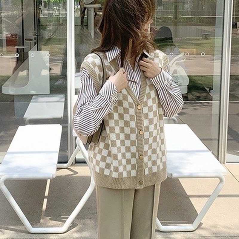 Áo cardigan dệt kim kẻ caro thời trang 211201
 | BigBuy360 - bigbuy360.vn