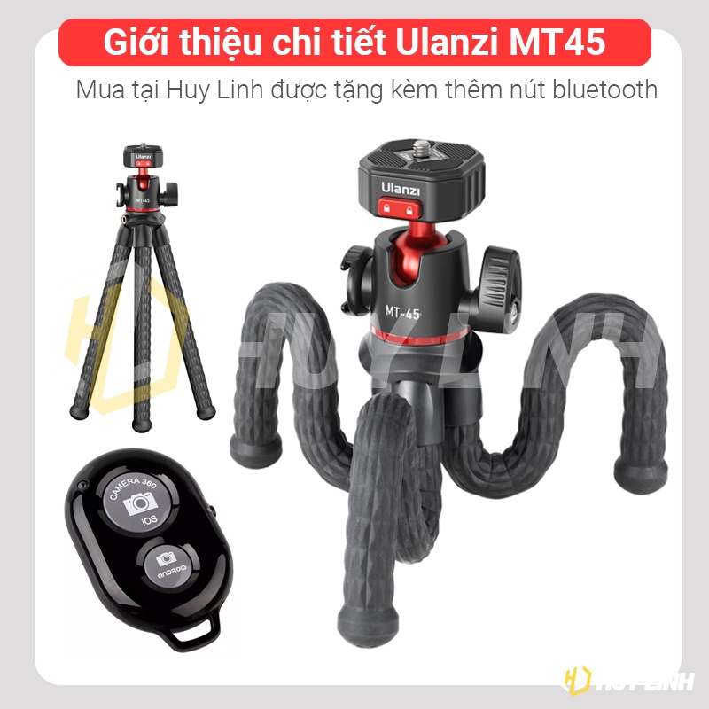 Chân Tripod Octopus Ulanzi MT-45 Claw Flexible Tripod Cho Điện Thoại/Máy ảnh Mirroless, DSLR - Tích hợp Cold Shoe