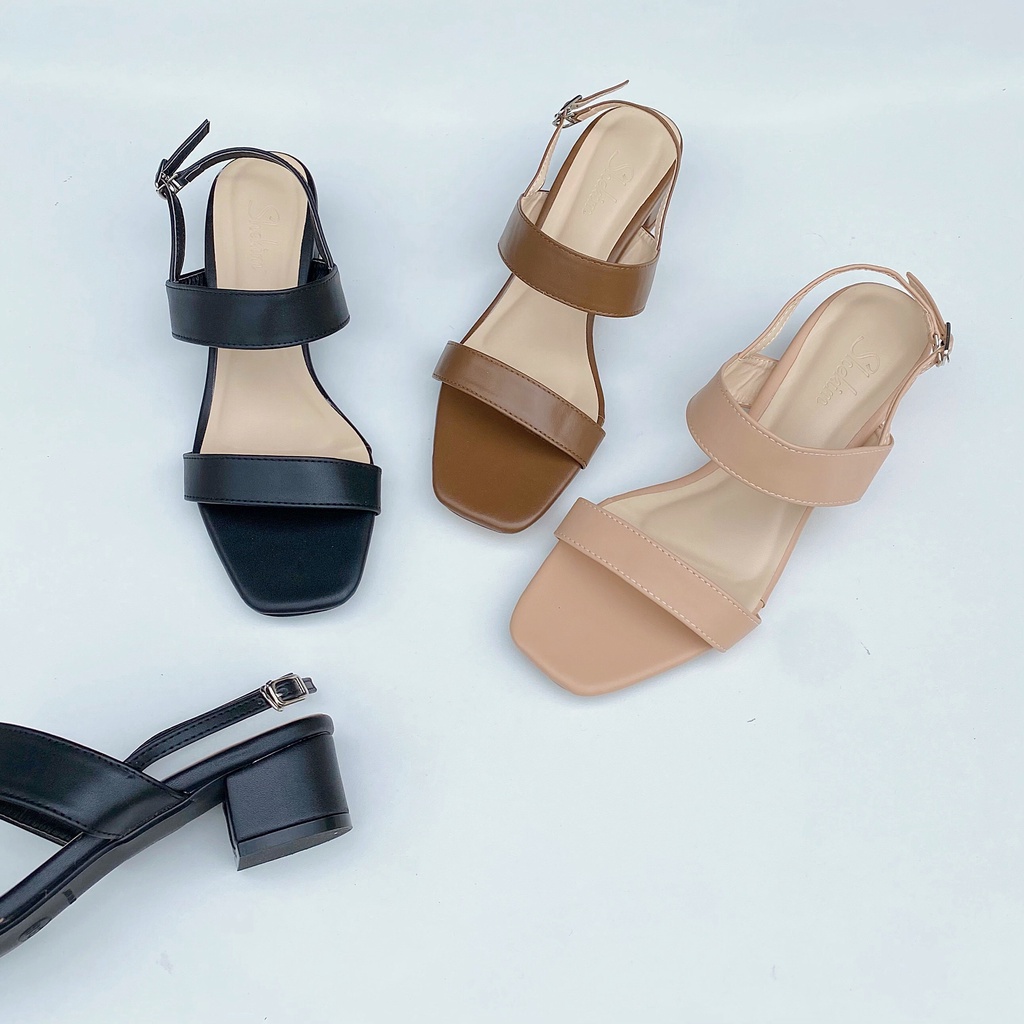 Dép đế trấu giày sandal nữ cao gót quai ngang 5cm Birken mũi vuông gót trụ Detaunisex - SX04