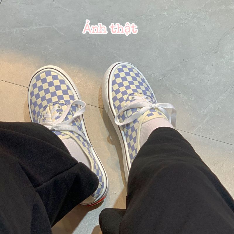 Giày thể thao nữ ulzzang sọc caro xanh phong cách vintage Hàn Quốc