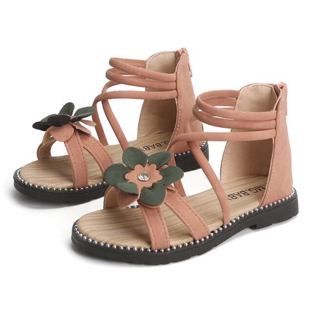 V661 Sandal đế mềm phối hoa hở mũi dành cho bé gái