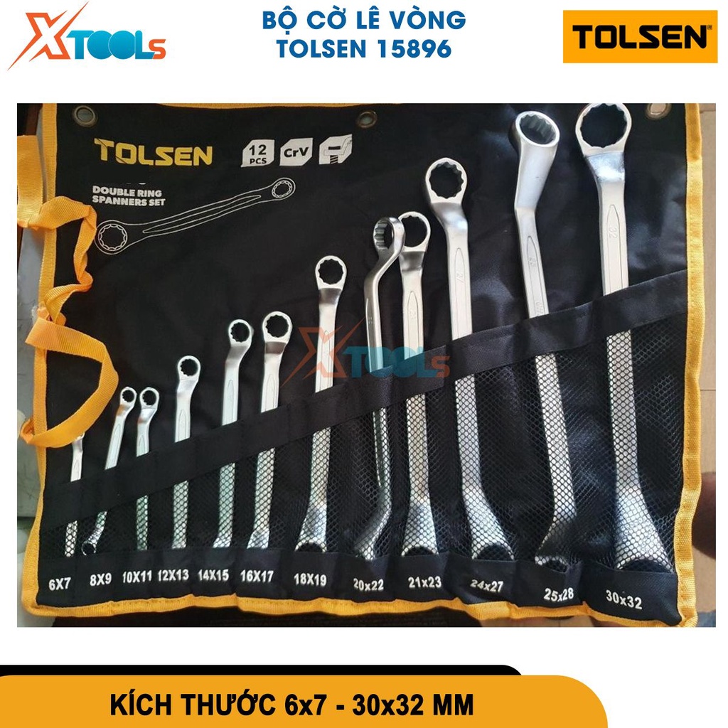 Bộ 12 Cờ Lê 2 Đầu Vòng 6-32mm Tolsen 15896, chất liệu thép Cr-V mạ crom, đánh bóng bề mặt độ bền cao[CHÍNH HÃNG][XTOOLS]