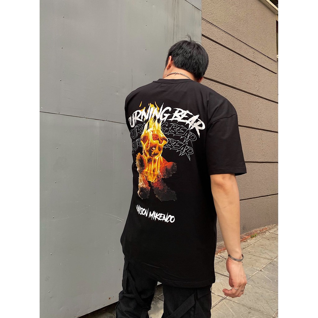 Áo Mikenco BURNING BEAR hình gấu nam nữ phong cách trẻ trung, vải xịn, mặc form cực đẹp
