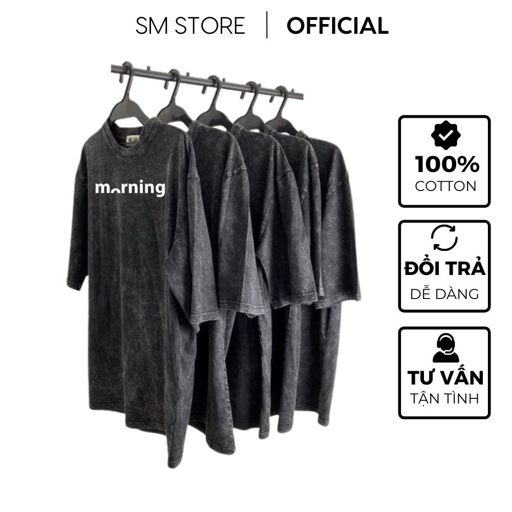 Áo thun in chữ Morning cổ tròn unisex nam nữ form oversize chất liệu cotton Soulmate Store – SMAT.03.2