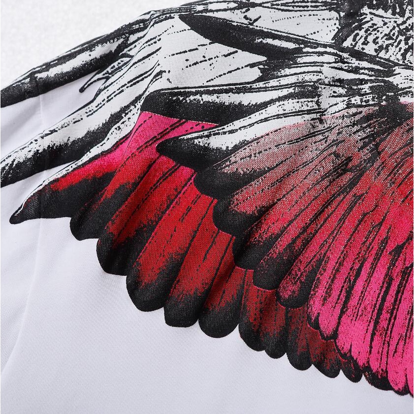 Áo Thun Cotton Đen Tay Ngắn In Hình Đôi Cánh Màu Gradient Thời Trang