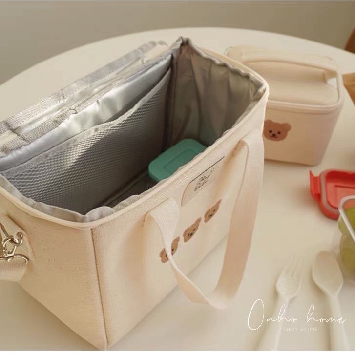 Túi Giữ Nhiệt Thêu Hình Gấu Phong Cách Hàn Quốc Baby Deams