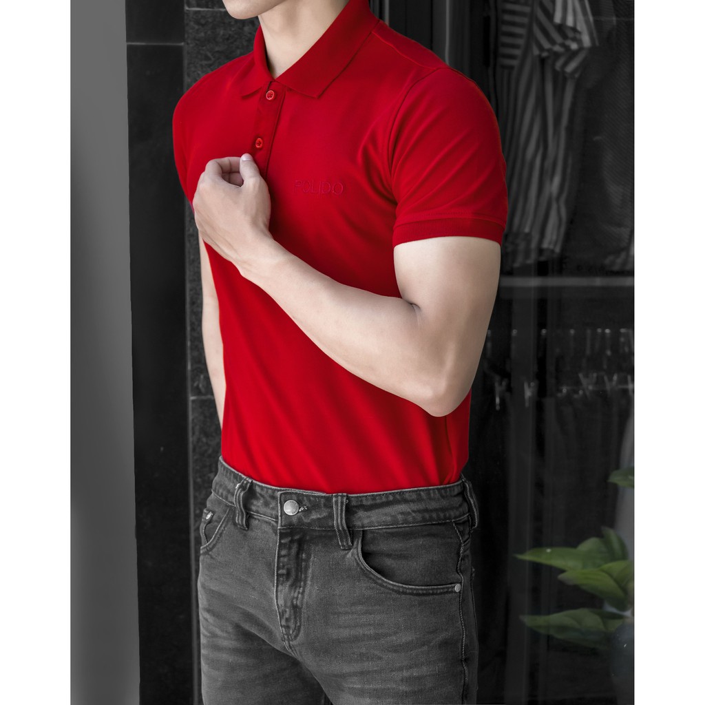 Áo Polo Nam Trơn Thêu Chữ POLIDO Vải Cotton Co Giãn Form Slimfit Trẻ Trung