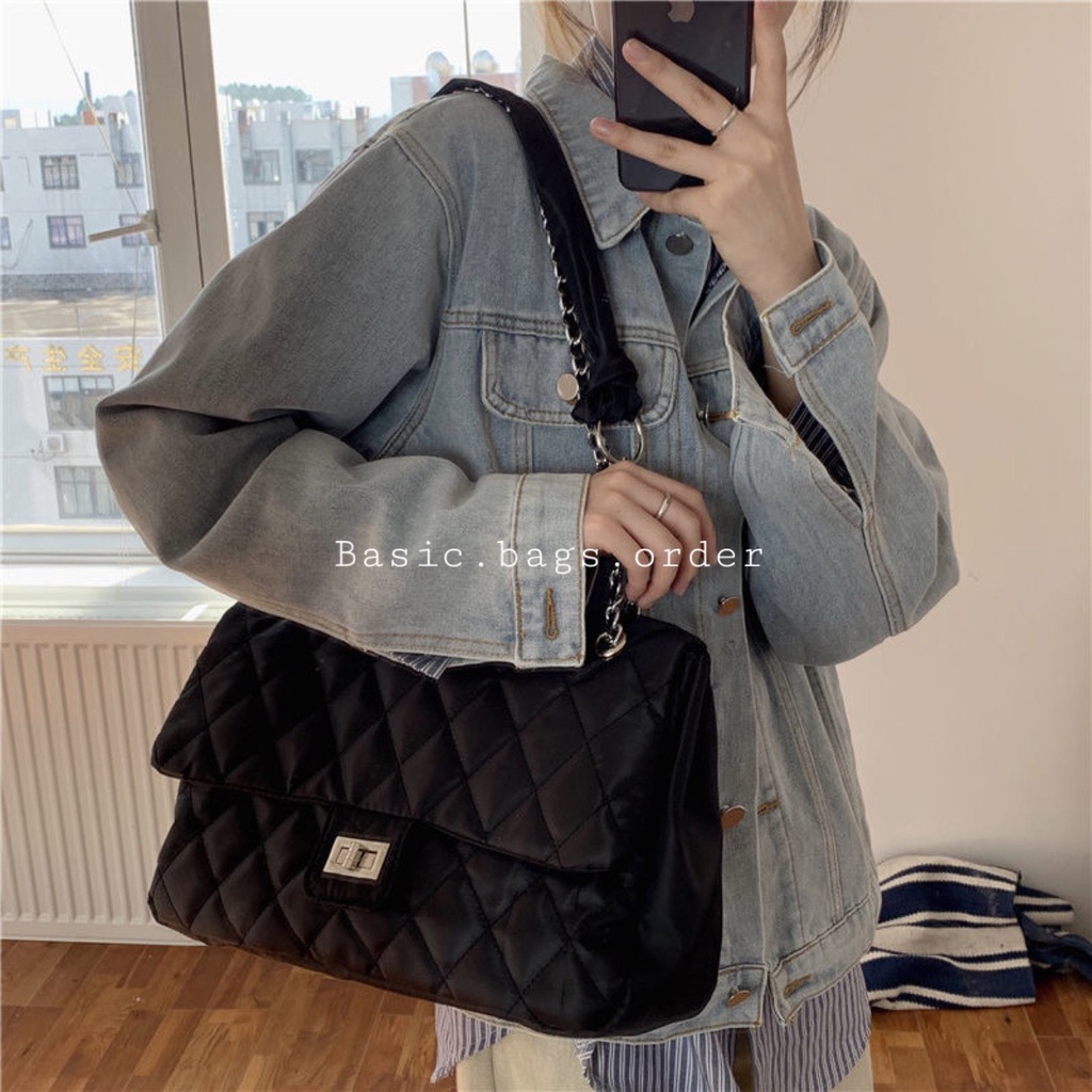 Túi vải đeo chéo Hàn Quốc nữ nắp gập dập trám phong cách ulzzang