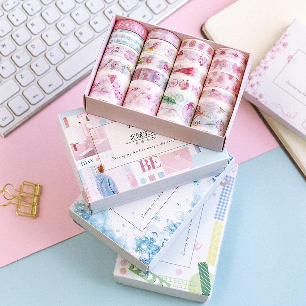 Hộp Washi Tape Và Set Washi Vintage Hình Dán Nhiều Chủ Đề Trang Trí Sổ Scrapbook Planner Takenote Cuộn Sticker Xinh