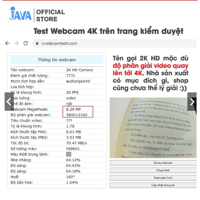 [4K NÉT GẤP 4 FULLHD] Webcam máy tính 4K - 38400 x 2160p - Thu hình cho máy tính, pc, TV, để bàn | BigBuy360 - bigbuy360.vn