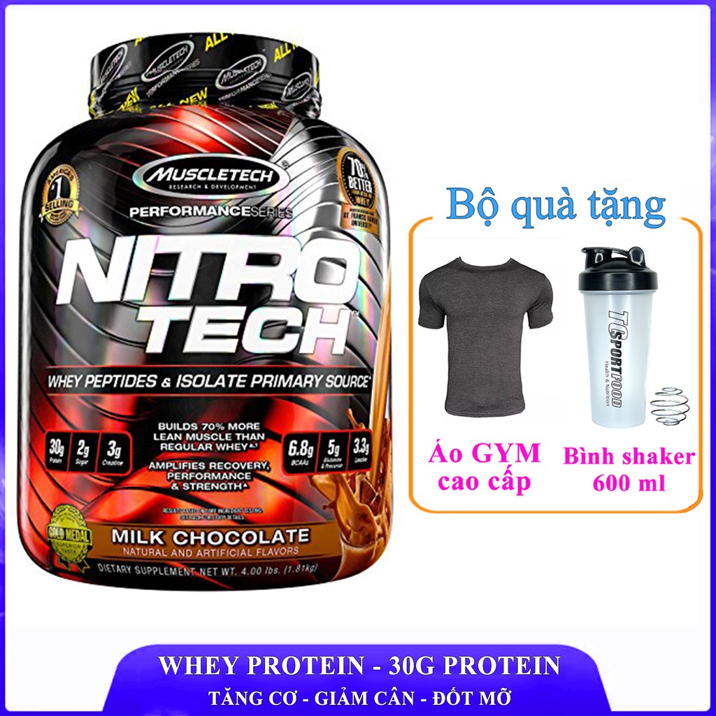 [TẶNG ÁO VÀ BÌNH] Sữa tăng cơ cao cấp Whey Protein Nitro Tech của MuscleTech hộp 41 lần dùng