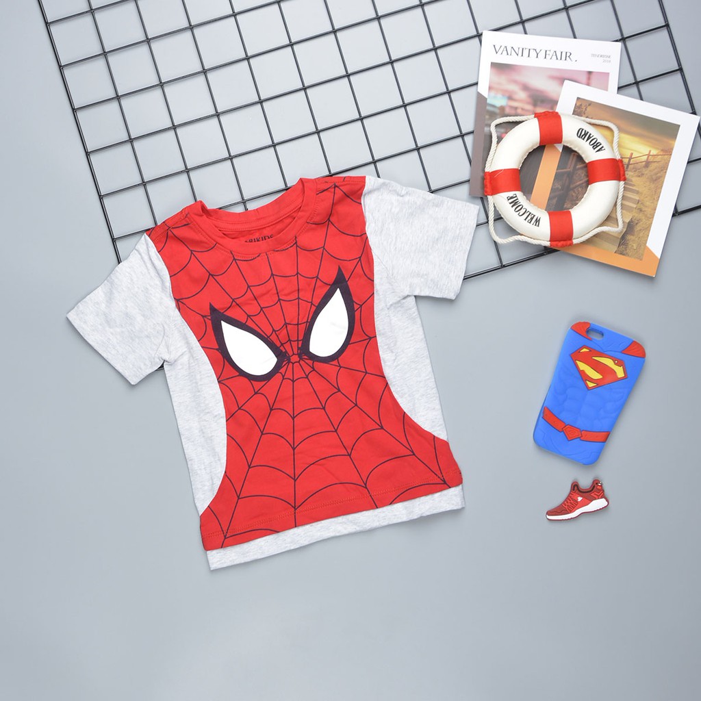 Bộ quần áo siêu nhân nhện cho bé trai TrueKids ngắn tay kèm mặt nạ chất cotton 100% mềm, mịn xuất khẩu