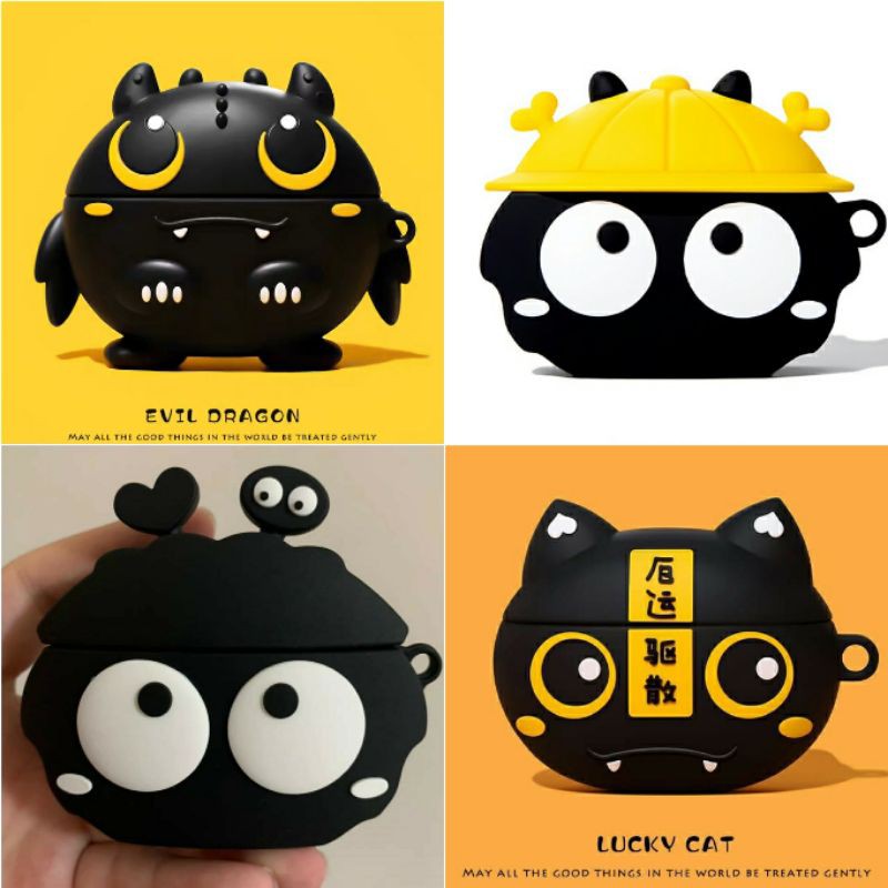 (Order 20 ngày) Case bảo vệ Airpods Pro/1/2/ Freebuds Pro pom pom đen lông xù/ mũ vàng/ tai trái tim/ rồng vàng EARISE