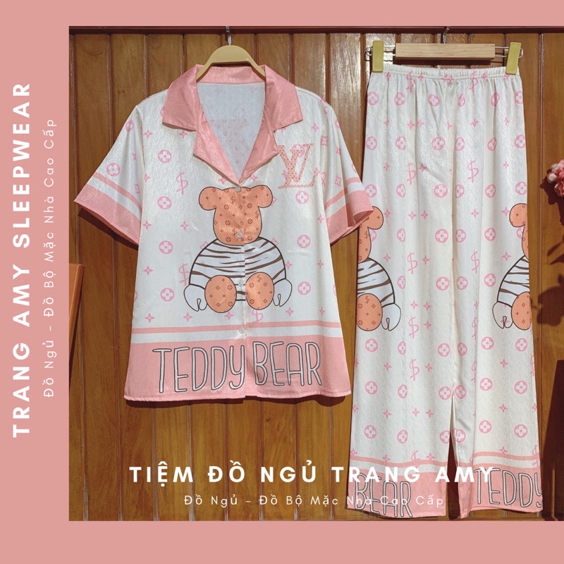 Set Pijama Lụa Ánh Kim Gấu L.V Hồng